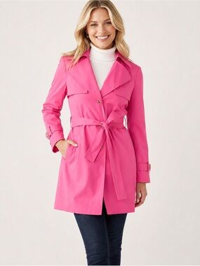 NWT Crown & Ivy Pink Belted Trench Coat Jacket Size Small